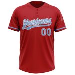 Personalized Red Light Blue-White Two-Button Unisex Softball Jersey