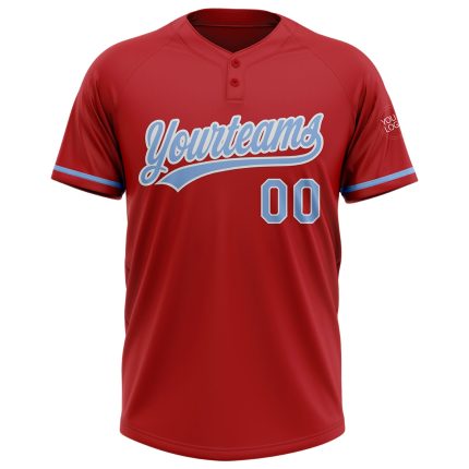 Personalized Red Light Blue-White Two-Button Unisex Softball Jersey