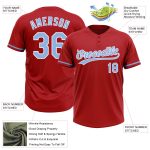 Personalized Red Light Blue-White Two-Button Unisex Softball Jersey