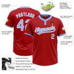 Personalized Red Light Blue-White Two-Button Unisex Softball Jersey Team Custom Name and Number
