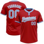 Personalized Red Light Blue-White Two-Button Unisex Softball Jersey Team Custom Name and Number