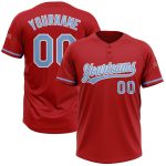Personalized Red Light Blue-White Two-Button Unisex Softball Jersey
