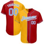 Personalized Red Light Blue-Yellow Authentic Split Fashion Baseball Jersey Team Custom Name and Number