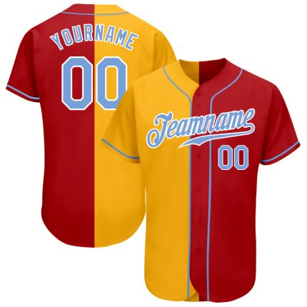 Personalized Red Light Blue-Yellow Authentic Split Fashion Baseball Jersey Team Custom Name and Number