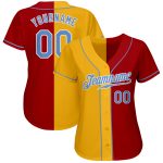Personalized Red Light Blue-Yellow Authentic Split Fashion Baseball Jersey Team Custom Name and Number