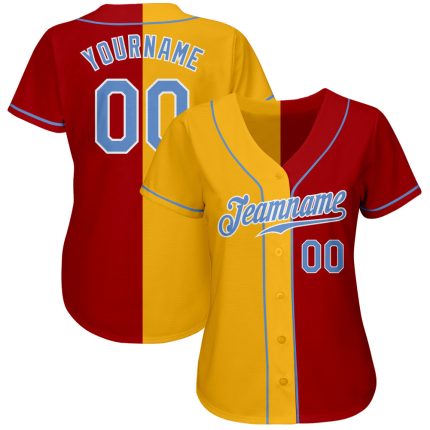 Personalized Red Light Blue-Yellow Authentic Split Fashion Baseball Jersey Team Custom Name and Number
