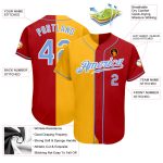 Personalized Red Light Blue-Yellow Authentic Split Fashion Baseball Jersey Team Custom Name and Number