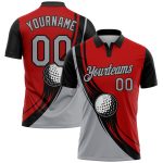 Personalized Red Light Gray-Black 3D Pattern Design Golf Ball Performance Golf Polo Shirt Team Custom Name and Number