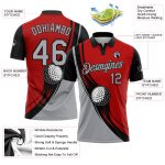 Personalized Red Light Gray-Black 3D Pattern Design Golf Ball Performance Golf Polo Shirt Team Custom Name and Number