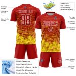 Personalized Red Light Yellow-White Line Sublimation Soccer Uniform Jersey Team Custom Name and Number