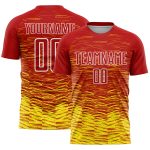 Personalized Red Light Yellow-White Line Sublimation Soccer Uniform Jersey Team Custom Name and Number