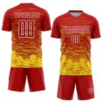 Personalized Red Light Yellow-White Line Sublimation Soccer Uniform Jersey Team Custom Name and Number