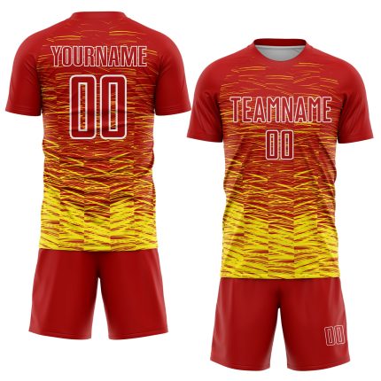 Personalized Red Light Yellow-White Line Sublimation Soccer Uniform Jersey Team Custom Name and Number