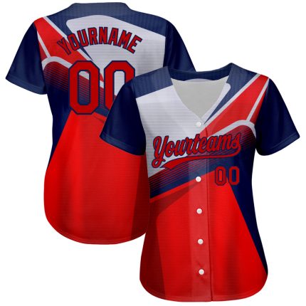 Personalized Red Navy 3D Pattern Design Abstract Sport Authentic Baseball Jersey Team Custom Name and Number