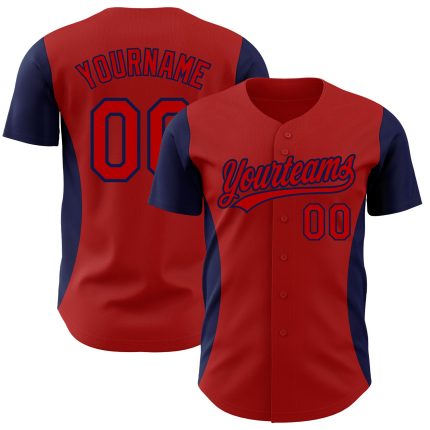 Personalized Red Navy 3D Pattern Design Side Stripes Authentic Baseball Jersey Team Custom Name and Number