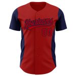 Personalized Red Navy 3D Pattern Design Side Stripes Authentic Baseball Jersey Team Custom Name and Number