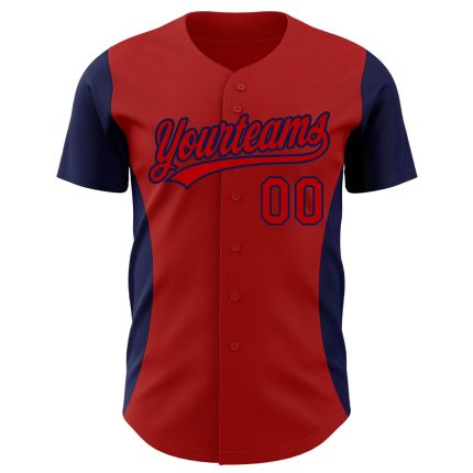 Personalized Red Navy 3D Pattern Design Side Stripes Authentic Baseball Jersey Team Custom Name and Number