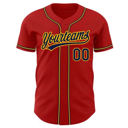 Personalized Red Navy-Gold Authentic Baseball Jersey