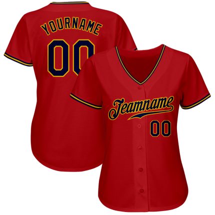 Personalized Red Navy-Gold Authentic Baseball Jersey Team Custom Name and Number