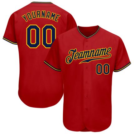 Personalized Red Navy-Gold Authentic Baseball Jersey Team Custom Name and Number
