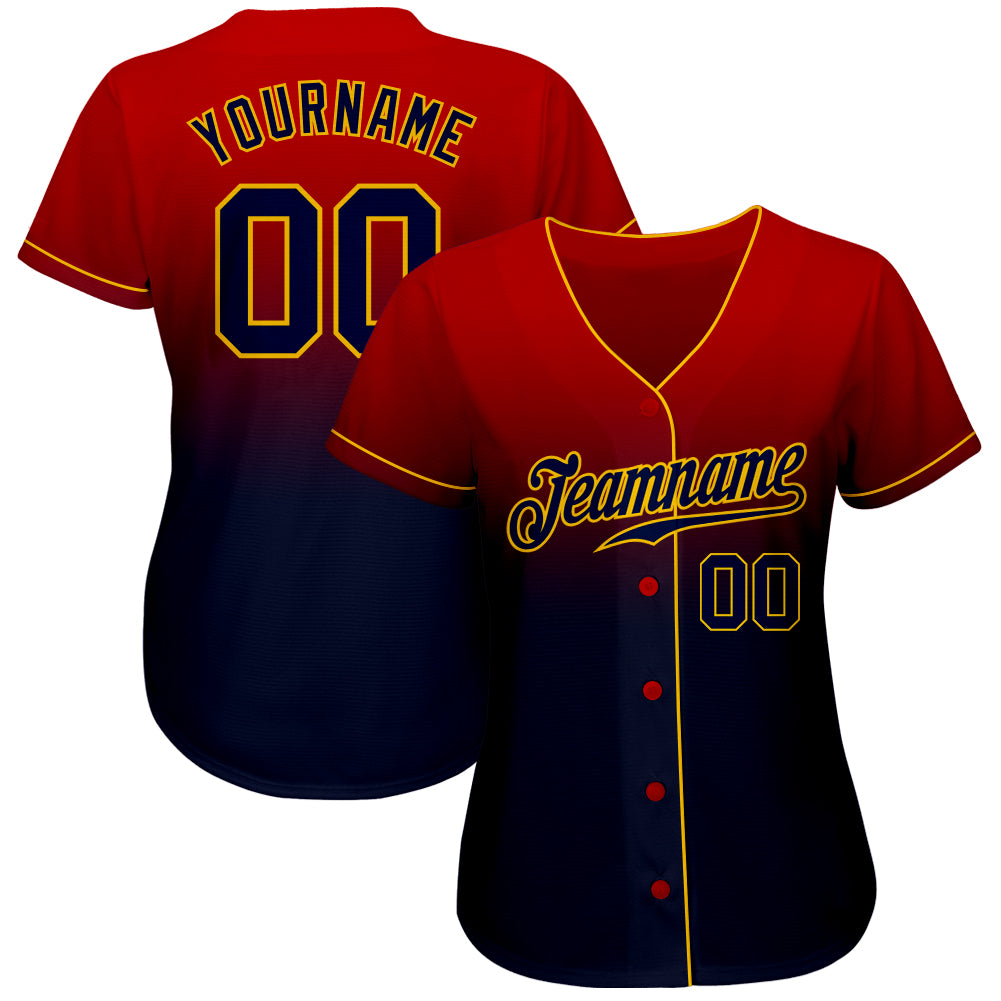 Personalized Red Navy-Gold Authentic Fade Fashion Baseball Jersey Team Custom Name and Number Personalized Red Navy-Gold Authentic Fade Fashion Baseball Jersey Team Custom Name and Number - Image 2