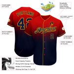 Personalized Red Navy-Gold Authentic Fade Fashion Baseball Jersey Team Custom Name and Number