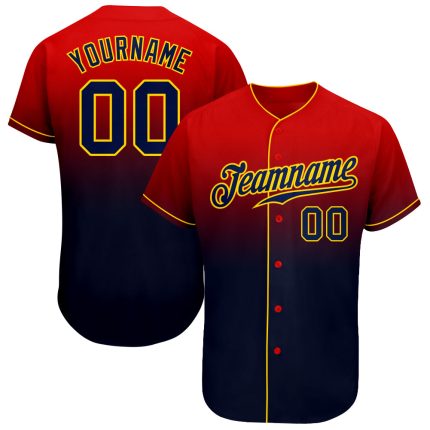 Personalized Red Navy-Gold Authentic Fade Fashion Baseball Jersey Team Custom Name and Number