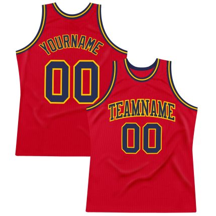 Personalized Red Navy-Gold Authentic Throwback Basketball Jersey Team Custom Name and Number
