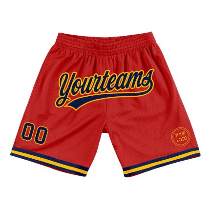 Personalized Red Navy-Gold Authentic Throwback Basketball Shorts