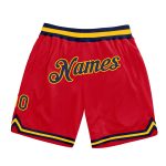 Personalized Red Navy-Gold Authentic Throwback Basketball Shorts Team Custom Name and Number