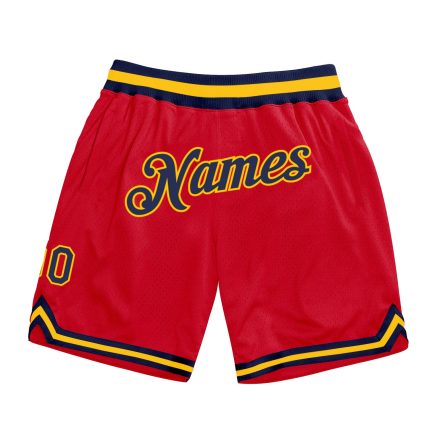 Personalized Red Navy-Gold Authentic Throwback Basketball Shorts Team Custom Name and Number