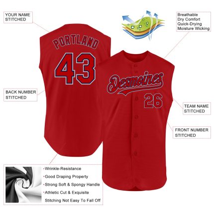 Personalized Red Navy-Gray Authentic Sleeveless Baseball Jersey Team Custom Name and Number