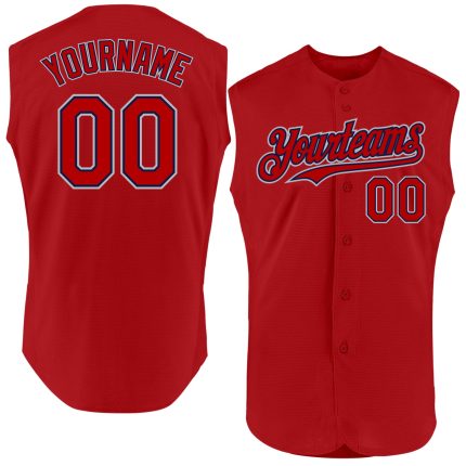 Personalized Red Navy-Gray Authentic Sleeveless Baseball Jersey Team Custom Name and Number