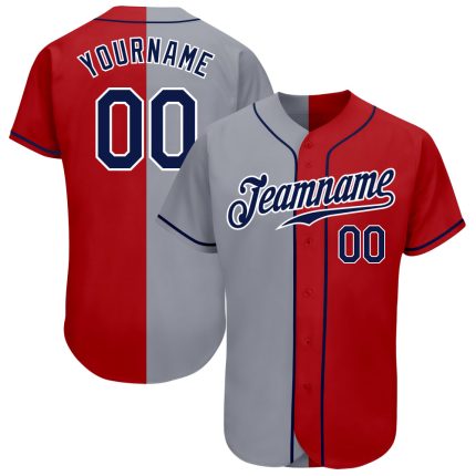 Personalized Red Navy-Gray Authentic Split Fashion Baseball Jersey Team Custom Name and Number