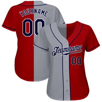 Personalized Red Navy-Gray Authentic Split Fashion Baseball Jersey Team Custom Name and Number