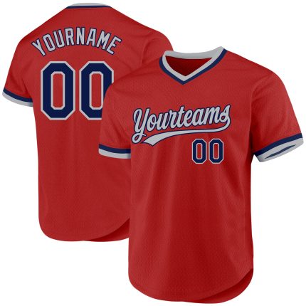 Personalized Red Navy-Gray Authentic Throwback Baseball Jersey Team Custom Name and Number