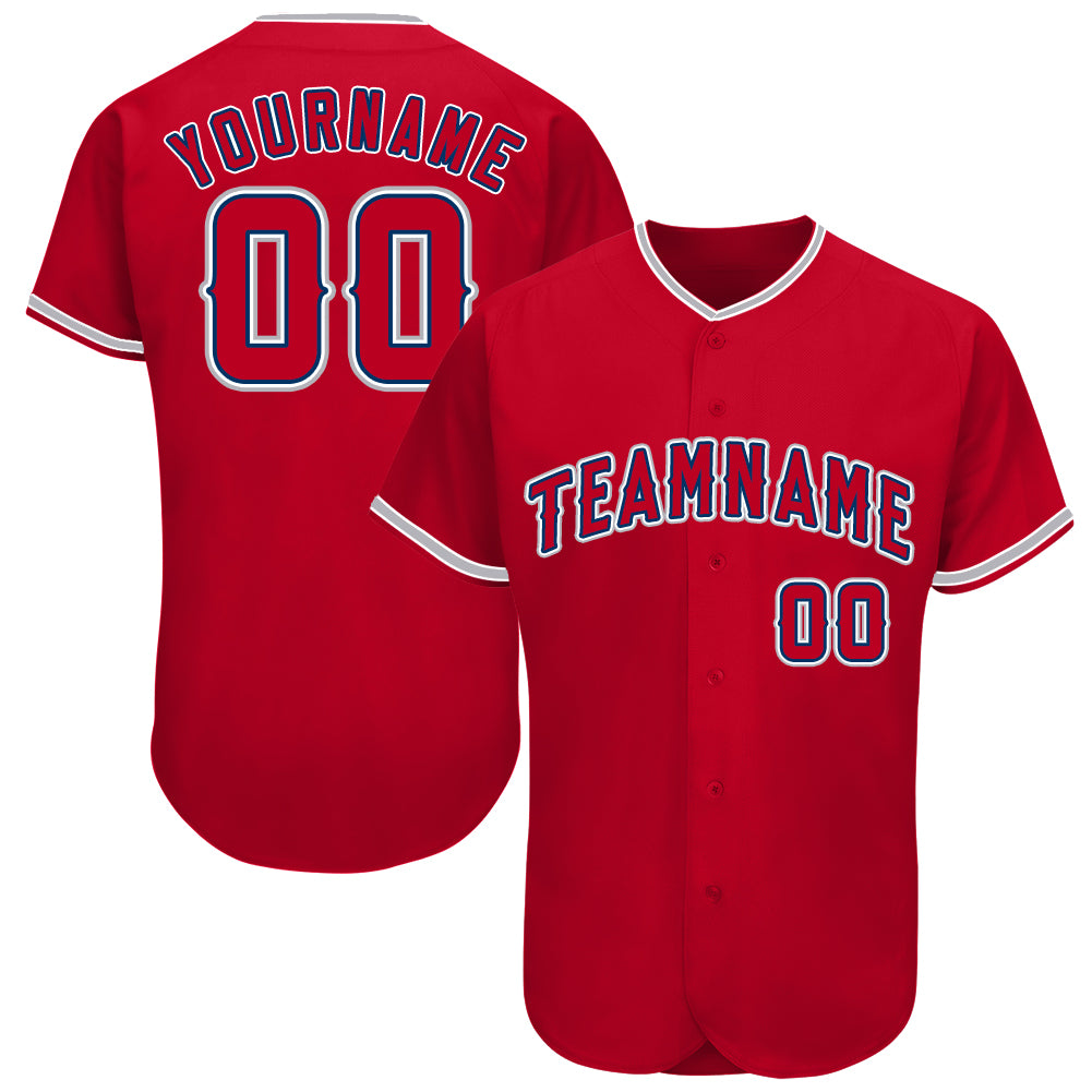 Personalized Red Navy-Gray Baseball Jersey Team Custom Name and Number