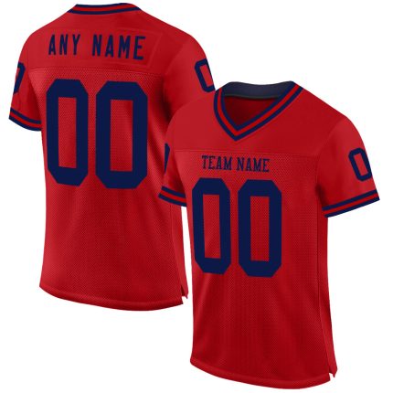 Personalized Red Navy Mesh Authentic Throwback Football Jersey Team Custom Name and Number