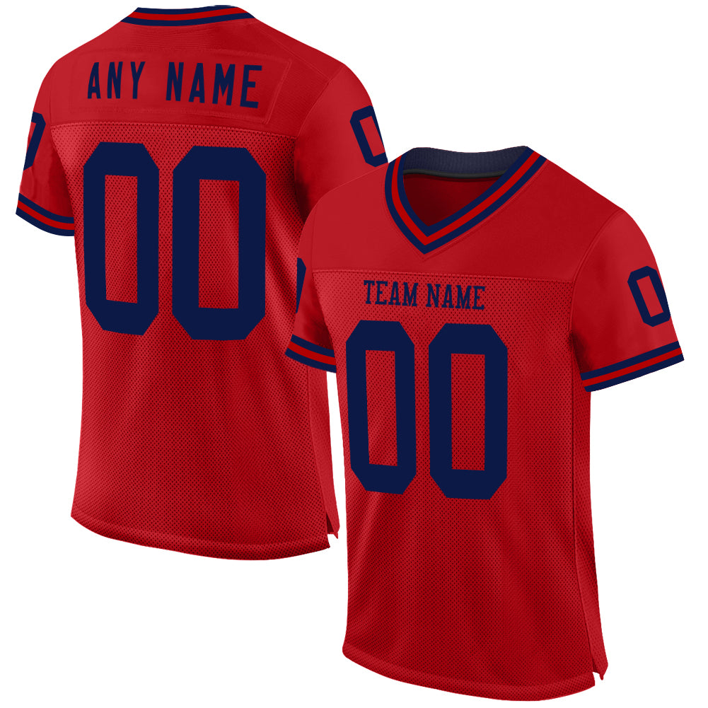 Personalized Red Navy Mesh Authentic Throwback Football Jersey Team Custom Name and Number
