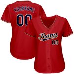 Personalized Red Navy-Old Gold Authentic Baseball Jersey