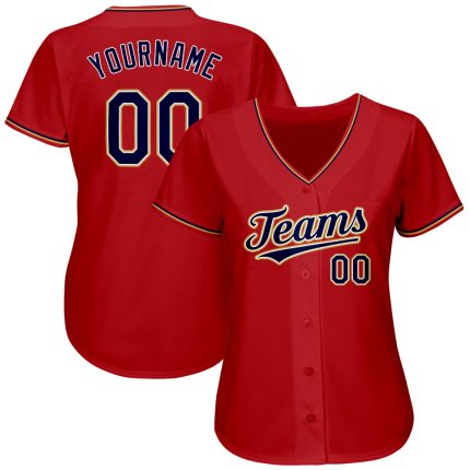 Personalized Red Navy-Old Gold Authentic Baseball Jersey