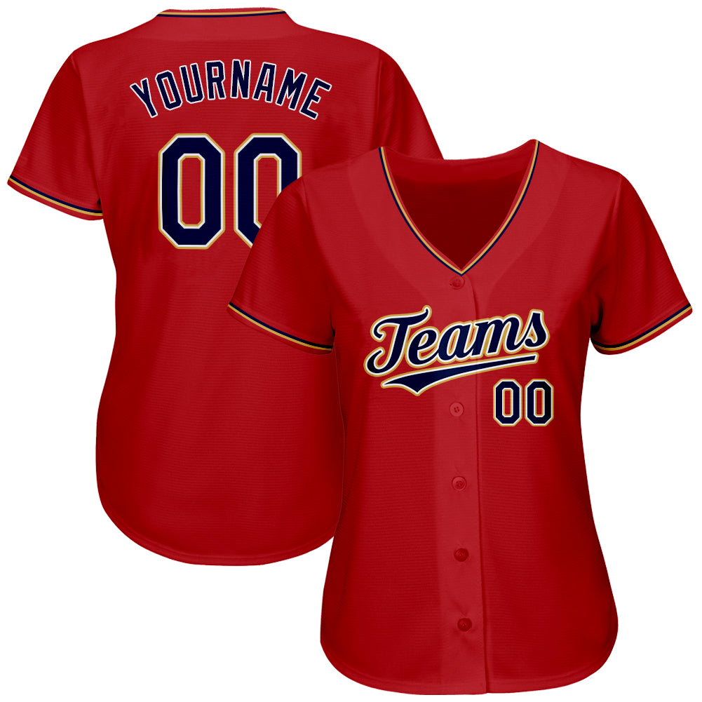 Personalized Red Navy-Old Gold Authentic Baseball Jersey Personalized Red Navy-Old Gold Authentic Baseball Jersey - Image 2