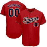 Personalized Red Navy-Old Gold Authentic Baseball Jersey