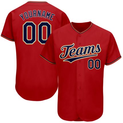 Personalized Red Navy-Old Gold Authentic Baseball Jersey