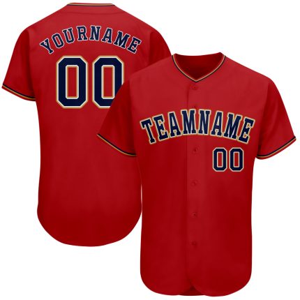 Personalized Red Navy-Old Gold Authentic Baseball Jersey Team Custom Name and Number