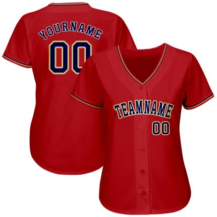 Personalized Red Navy-Old Gold Authentic Baseball Jersey Team Custom Name and Number