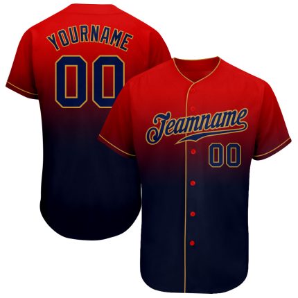 Personalized Red Navy-Old Gold Authentic Fade Fashion Baseball Jersey Team Custom Name and Number