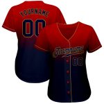 Personalized Red Navy-Old Gold Authentic Fade Fashion Baseball Jersey Team Custom Name and Number