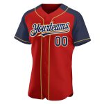 Personalized Red Navy-Old Gold Authentic Raglan Sleeves Baseball Jersey Team Custom Name and Number