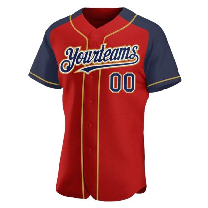 Personalized Red Navy-Old Gold Authentic Raglan Sleeves Baseball Jersey Team Custom Name and Number